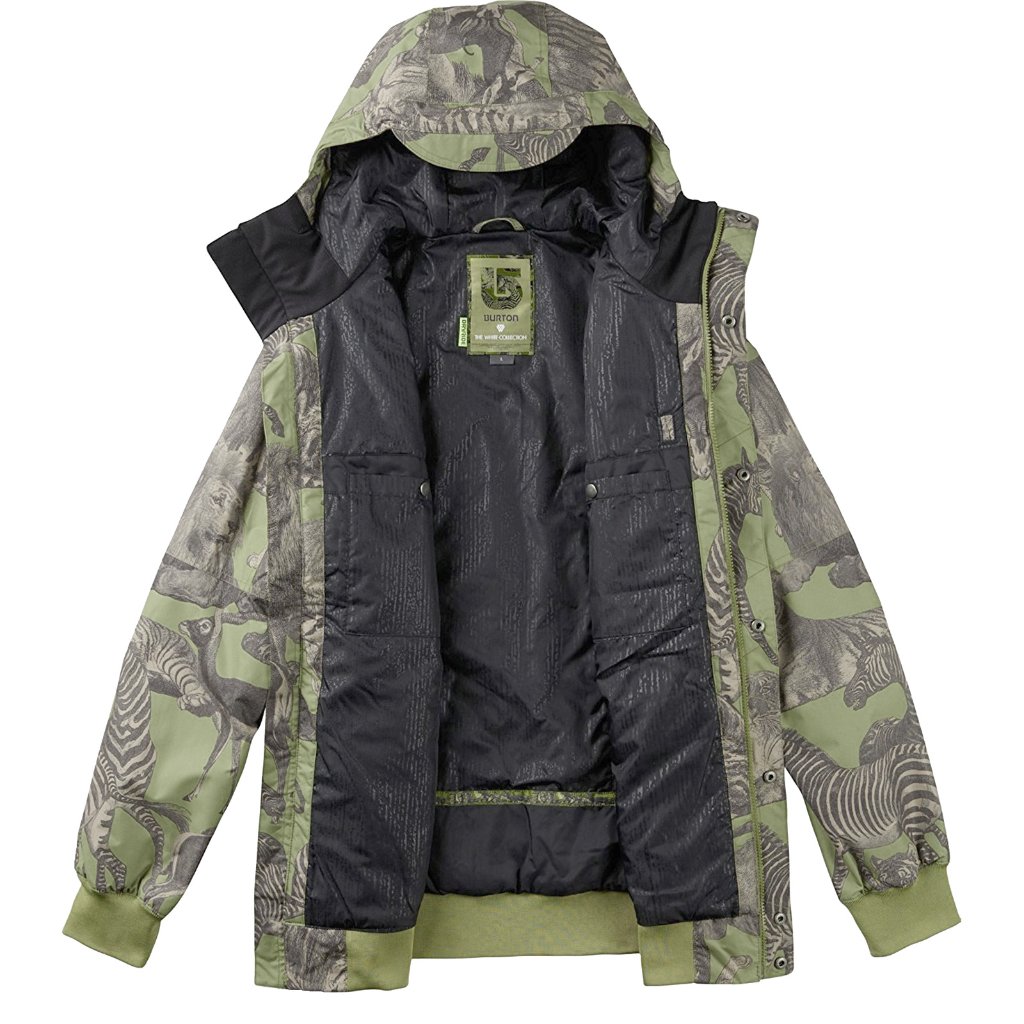 New Burton Twc Primetime Snowboard Jacket Xl Green With Cool Safari Animal Print — image 3 of 4